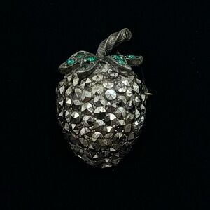 ALBERT WEISS Vintage Silver Crystal Strawberry Brooch